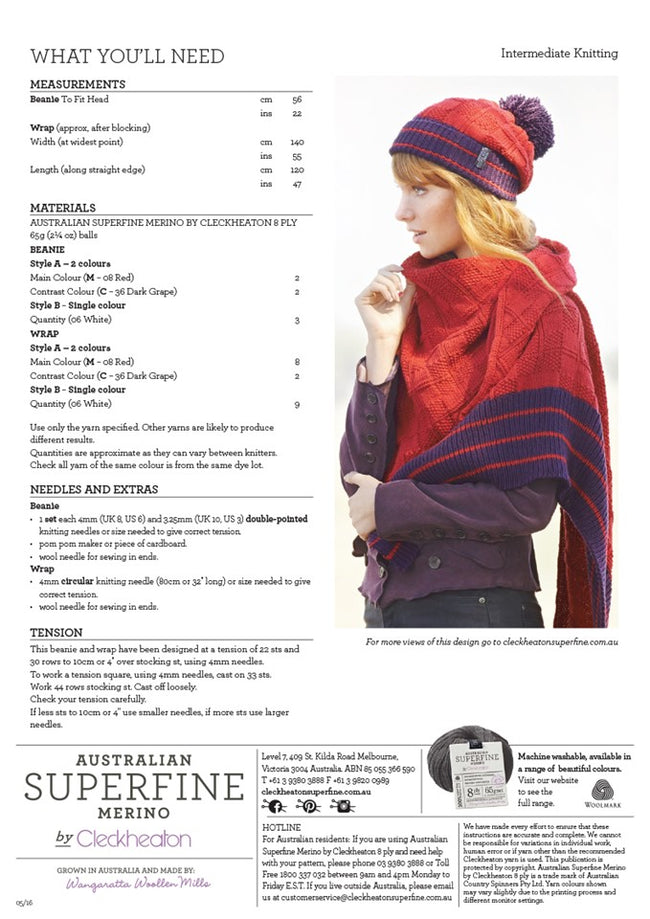452 Check Stitch Beanie and Wrap